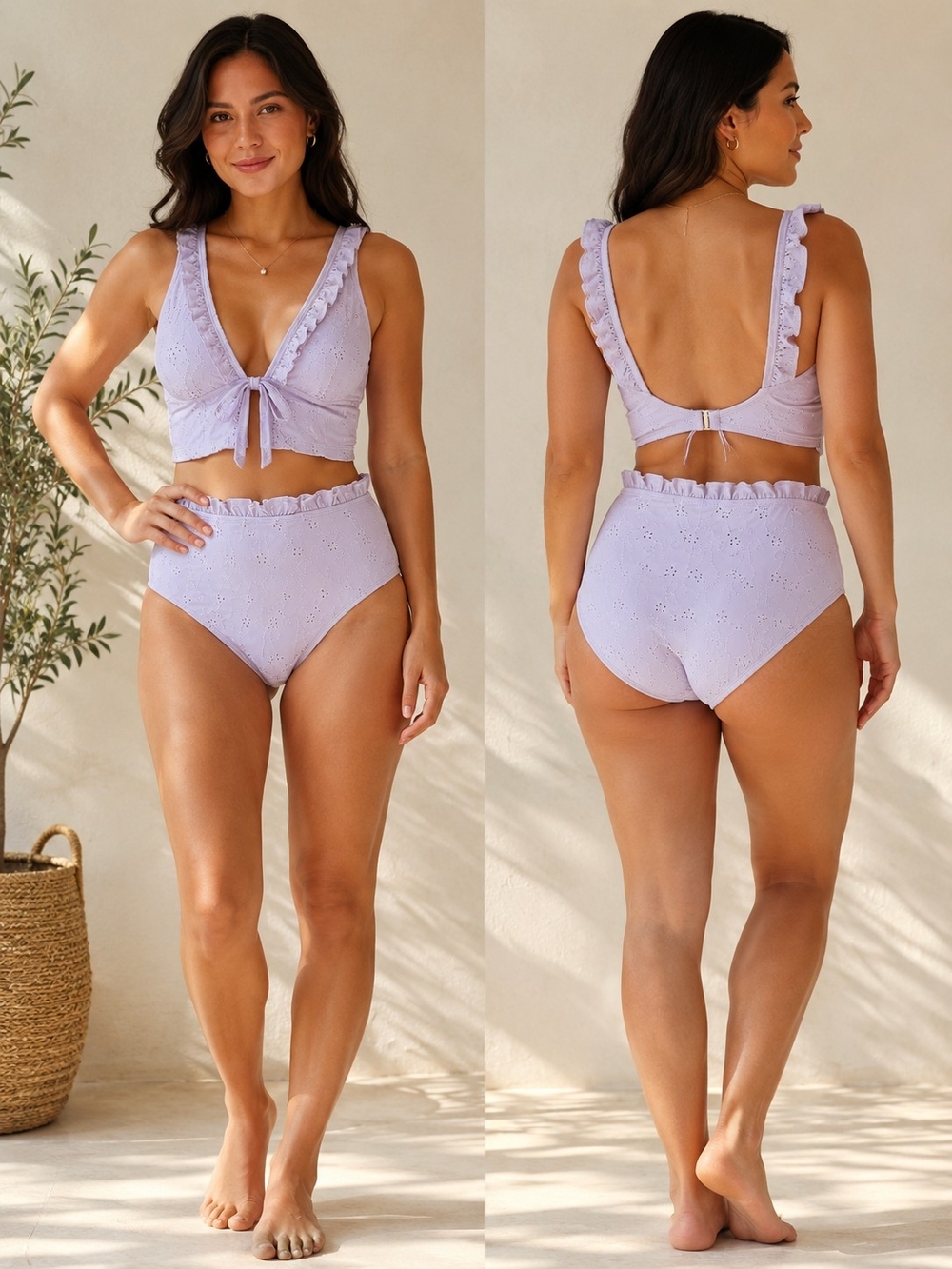 ASOS Lilac Eyelet Ruffle Bikini Set Lavender Color